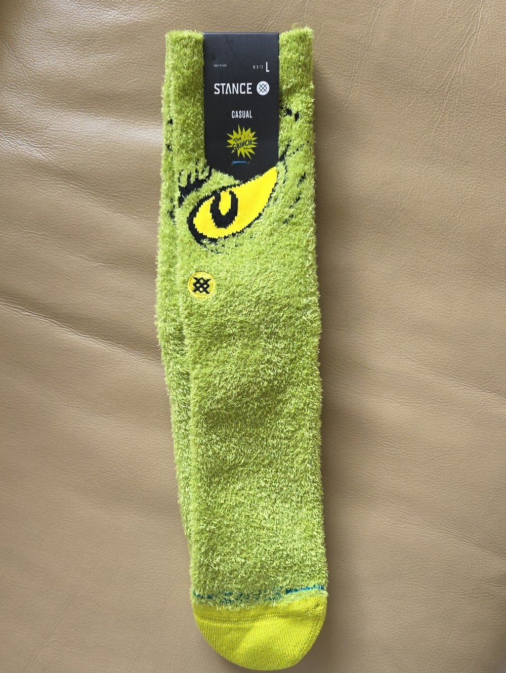 Stance Men's Casual Green Fuzzy Socks - Grinch Eye Design Large 9 -13